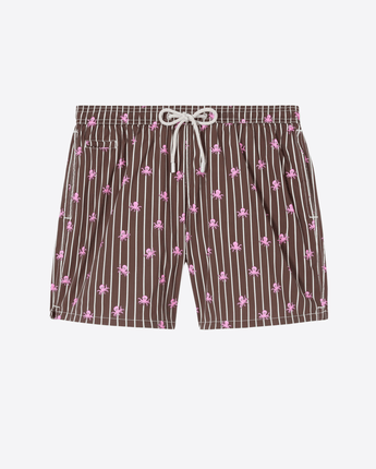 Mc2 Saint Barth COSTUME DA BAGNO COSTUME MARE LIGHTING MICRO A RIGHE MARRONI CON STAMPA POLPI