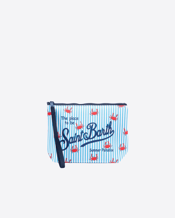 Mc2 Saint Barth POCHETTE AZZURRO / UNI POCHETTE ALINE IN SCUBA A RIGHE CON STAMPA GRANCHETTI