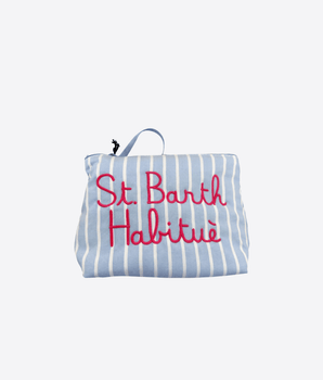 Mc2 Saint Barth POCHETTE CELESTE / UNI POCHETTE ALINE IN COTONE CON STAMPA "SAINT BARTH HABITUÈ"