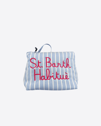 Mc2 Saint Barth POCHETTE CELESTE / UNI POCHETTE ALINE IN COTONE CON STAMPA "SAINT BARTH HABITUÈ"