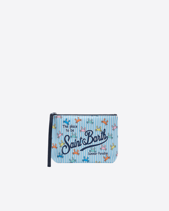 Mc2 Saint Barth POCHETTE CELESTE / UNI POCHETTE ALINE IN SCUBA A RIGHE AZZURRE CON STAMPA GRANCHIETTI