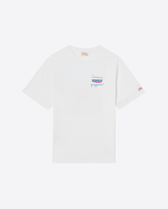 Mc2 Saint Barth T-SHIRT T-SHIRT PORTOFINO BIANCA CON RICAMO "DOMANI GOZZETTO?"