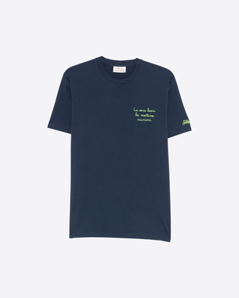 Mc2 Saint Barth T-SHIRT T-SHIRT PORTOFINO BLU CON RICAMO "LA SERA LEONI LA MATTINA RIUNIONI"