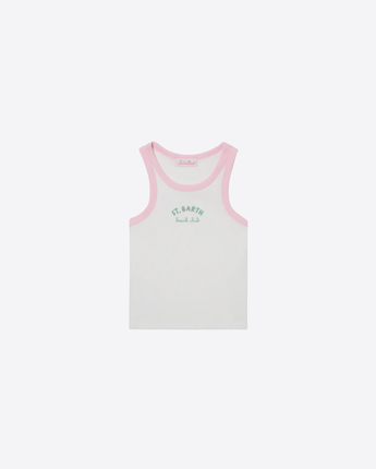 Mc2 Saint Barth TOP TOP BLUE JR CON LOGO RICAMATO E PROFILI ROSA