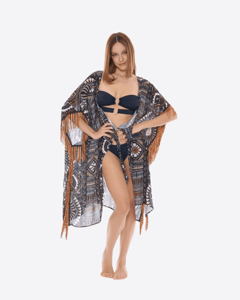 MISS BIKINI Abbigliamento e accessori MARRONE / UNI PONCHO STAMPATO CON FRANGE