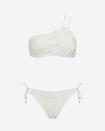 MISS BIKINI BIKINI BIKINI MONOSPALLA FLOREALE CON INTRECCIO E MANICA SCIVOLATA