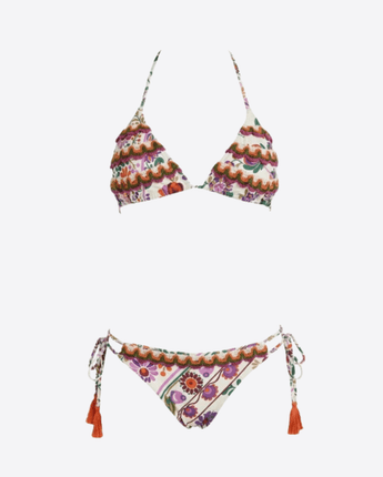 MISS BIKINI BIKINI BIKINI TRIANGOLO FLOREALE EFFETTO UNCINETTO CON BRASILIANA