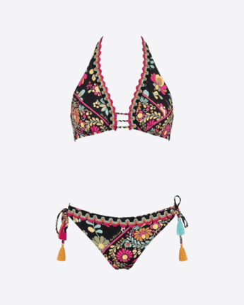 MISS BIKINI BIKINI NERO / M BIKINI TOP A VELA FLOREALE E RICAMI IN PIZZO E SLIP REGULAR