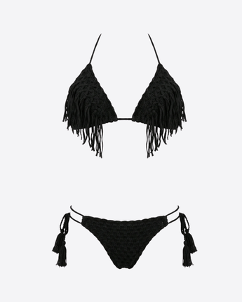 MISS BIKINI COSTUME DA BAGNO BIKINI TRINAGOLO A RETE CON FRANGE