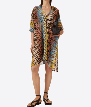 MISSONI Abbigliamento e accessori KAFTANO CORTO IN VISCOSA CON SCOLLO A V PROFONDO E FANTASIA ZIG ZAG MULTICOLOR