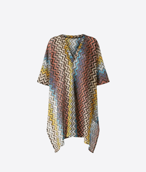 MISSONI Abbigliamento e accessori MULTICOLOR / S KAFTANO CORTO IN VISCOSA CON SCOLLO A V PROFONDO E FANTASIA ZIG ZAG MULTICOLOR