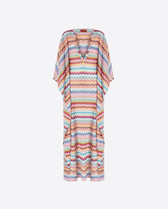 MISSONI ABITO CAFTANO COPRICOSTUME LUNGO CON MOTIVO A MICRO ZIG ZAG EFFETTO PIXEL
