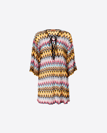MISSONI MULTICOLORE / 42 CAFTANO COPRICOSTUME CORTO IN PIZZO DI VISCOSA LAMÉ