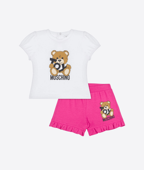 MOSCHINO Abbigliamento e accessori BIANCO/ROSA / 6M Set shorts con stampa Teddy Bear