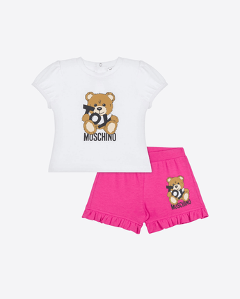 MOSCHINO Abbigliamento e accessori BIANCO/ROSA / 6M Set shorts con stampa Teddy Bear