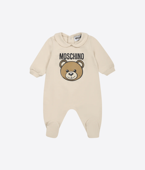 MOSCHINO BEIJE / 1M TUTINA BEIGE PER NEONATI CON TEDDY BEAR E LOGO