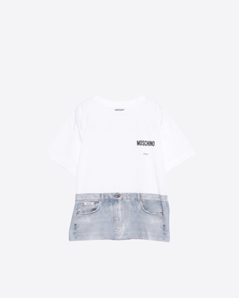 MOSCHINO T-SHIRT T-SHIRT CON STAMPA DENIM