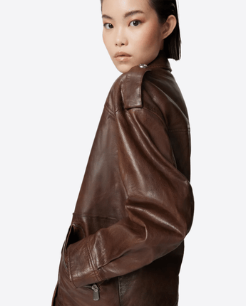 PINKO Abbigliamento e accessori MARRONE / S GIACCA IN PELLE LAVATA CON COLLETTO