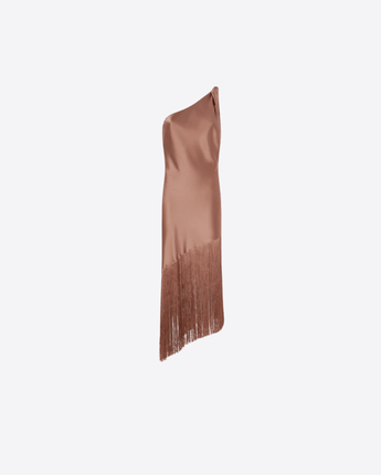 PINKO ABITO ABITO CORTO MONOSPALLA IN SATIN CON FRANGE