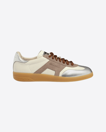 SANTONI SCARPE FARRO / 36 SNEAKER DBS OLY DA DONNA IN PELLE E SUEDE BIANCA,BEIGE E ARGENTO