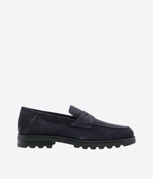 SANTONI SCARPE MOCASSINO ROCK IN SUEDE BLU