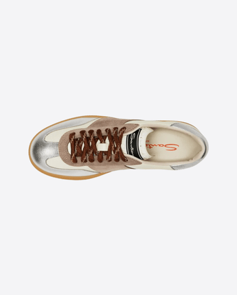 SANTONI SCARPE SNEAKER DBS OLY DA DONNA IN PELLE E SUEDE BIANCA,BEIGE E ARGENTO