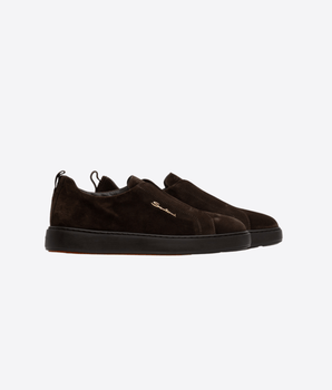 SANTONI SNEAKER SLIP-ON DA UOMO IN CAMOSCIO MARRONE