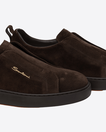 SANTONI SNEAKER SLIP-ON DA UOMO IN CAMOSCIO MARRONE