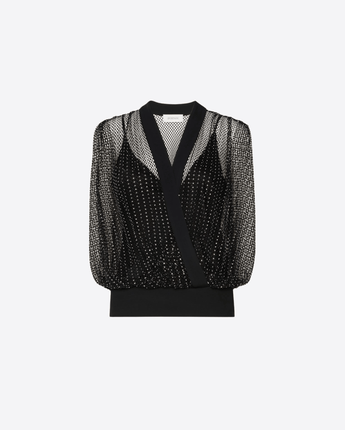 SPORTMAX TOP TOP SMANICATO IN JERSEY RETE CON STRASS