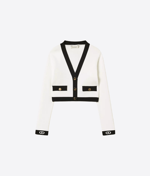 TWINSET BICOLOR BIANCO "ICE" / NERO / 8A CARDIGAN A COSTE CON OVAL T JACQUARD