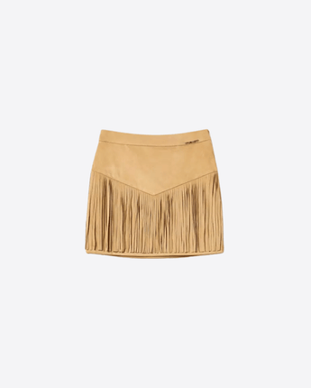 TWINSET GONNA CORTA SCAMOSCIATA CON FRANGE TWINSET