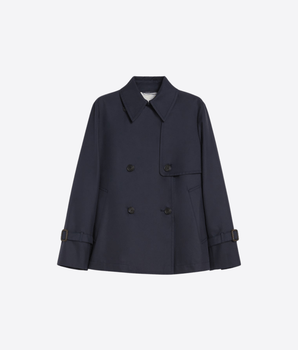 WEEKEND MAX MARA BLU TRENCH CORTO IN GABARDINA ANTIGOCCIA