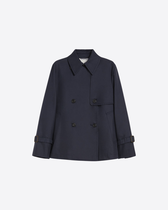 WEEKEND MAX MARA BLU TRENCH CORTO IN GABARDINA ANTIGOCCIA