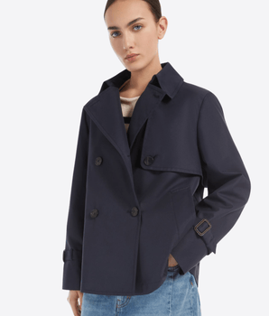WEEKEND MAX MARA BLU TRENCH CORTO IN GABARDINA ANTIGOCCIA