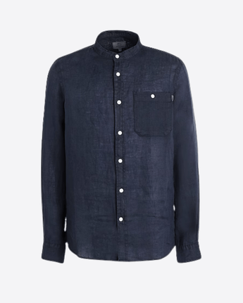 WOOLRICH Abbigliamento e accessori BLU / S Camicia con colletto alla coreana in puro lino tinta in capo