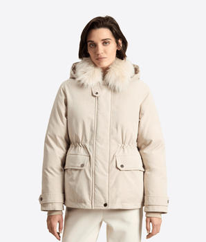 WOOLRICH ARCTIU PARKA CORTO IN MOUNTAIN CLOUT CON CAPPUCCIO E PELLICCIA REMOVIBILI