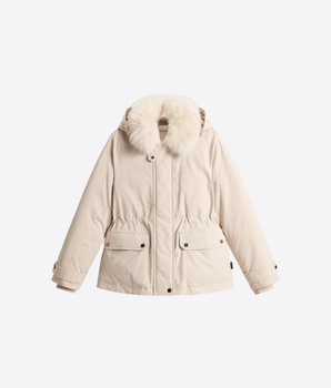 WOOLRICH BEIGE / S ARCTIU PARKA CORTO IN MOUNTAIN CLOUT CON CAPPUCCIO E PELLICCIA REMOVIBILI