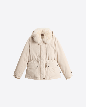 WOOLRICH BEIGE / S ARCTIU PARKA CORTO IN MOUNTAIN CLOUT CON CAPPUCCIO E PELLICCIA REMOVIBILI